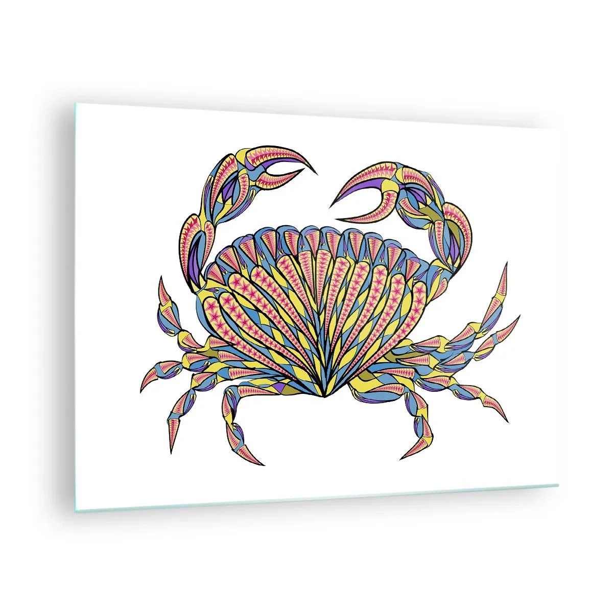 Obraz na skle - Ilustrace barevného kraba v geometrickém stylu - 70x50cm - Mořské klenoty - Moderní nástěnná dekorace do obývacího pokoje a ložnice ARTTOR