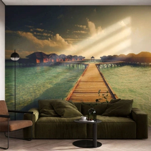 Fototapeta Premium Canvas - Vřelé pozvání - Maledivy, Krajina, Domy na vodě - 500x350 cm