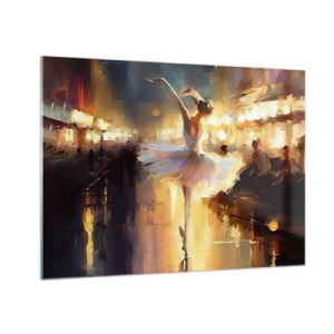 Obraz na skle - Baletka ve světle městských světel - 70x50cm - Zázrak na ulici - Moderní nástěnná dekorace do obývacího pokoje a ložnice ARTTOR