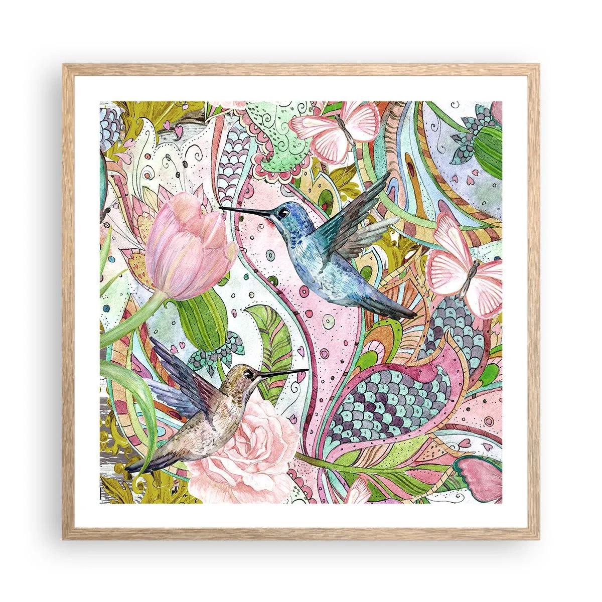 Plakát v rámu světlý dub - Zamotané do lián - 60x60 cm