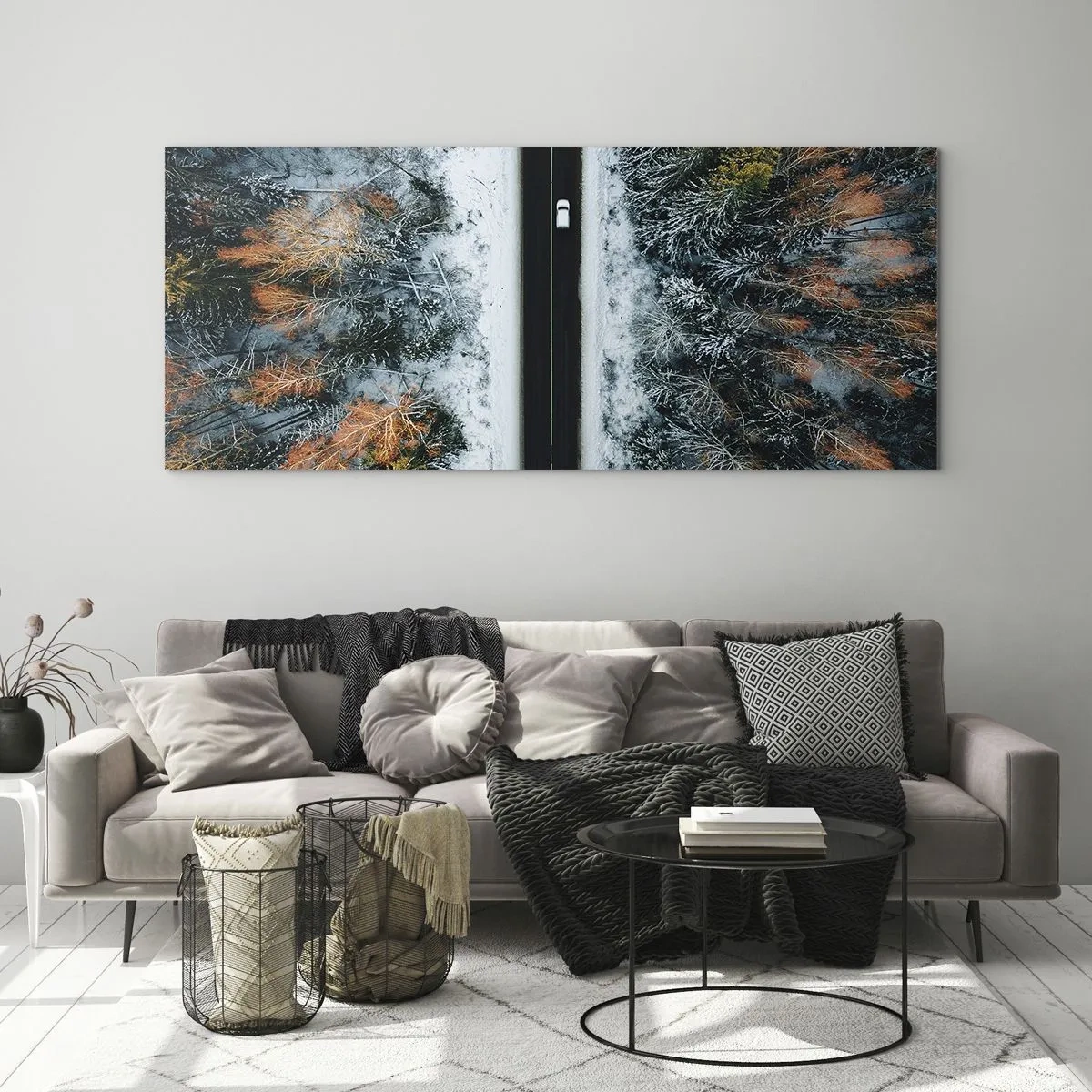 Obraz na skle - Přes zimní les - 120x50 cm