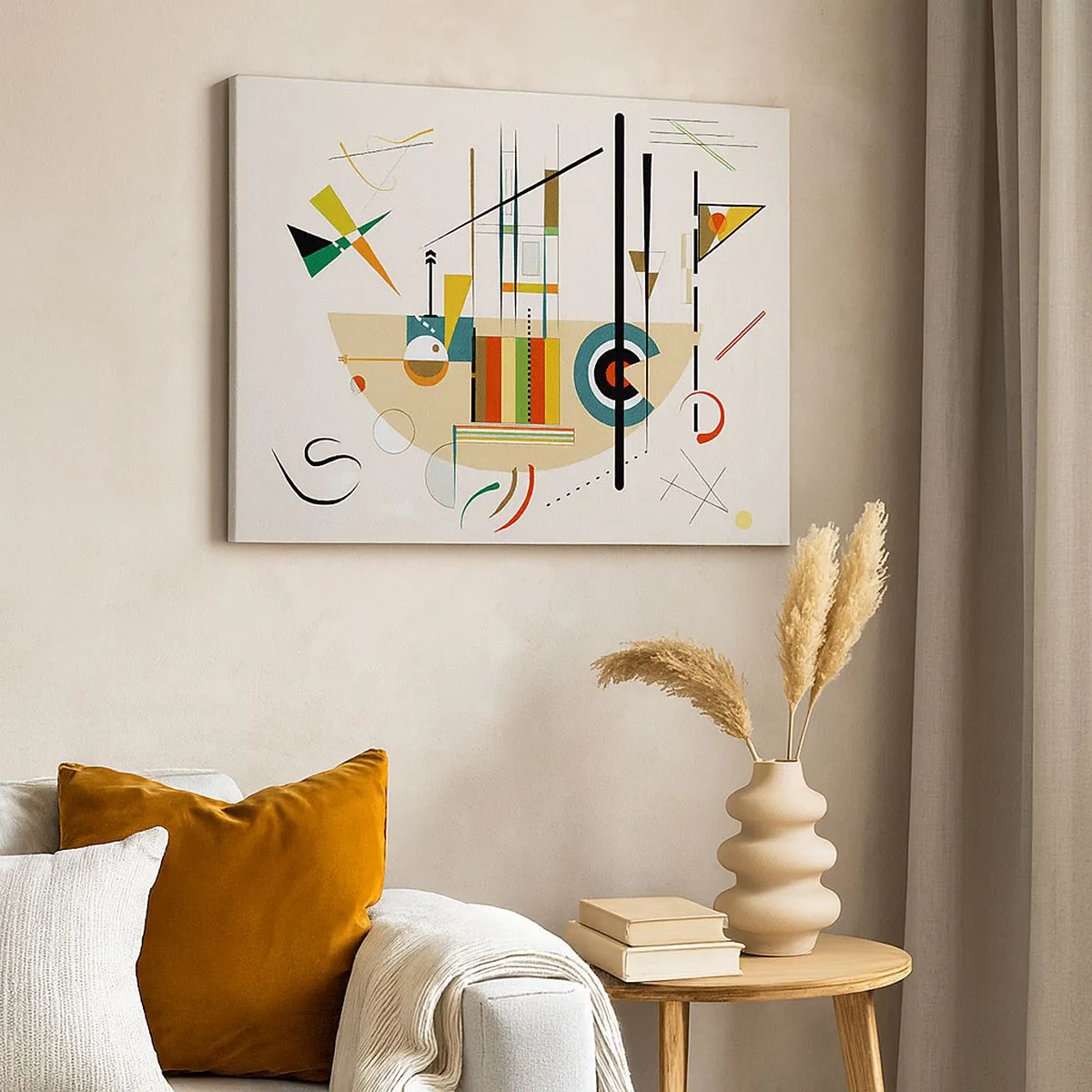 Obraz na plátně - Barevná abstrakce s geometrickými tvary - 70x50cm - A svět se směje - Moderní nástěnná dekorace do obývacího pokoje a ložnice ARTTOR