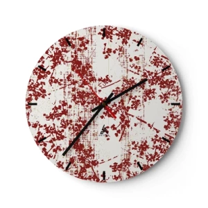 Nástěnné hodiny - Červený květinový vzor na bílém pozadí ve vintage stylu - 30x30cm - Staré kaliko - Moderní nástěnná dekorace do obývacího pokoje, kuchyně a ložnice ARTTOR