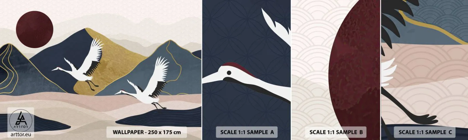 Fototapeta Vzorek Standard Eco - Opět uběhl další den - Abstrakce, Jeřáby, hory - 100x30 cm