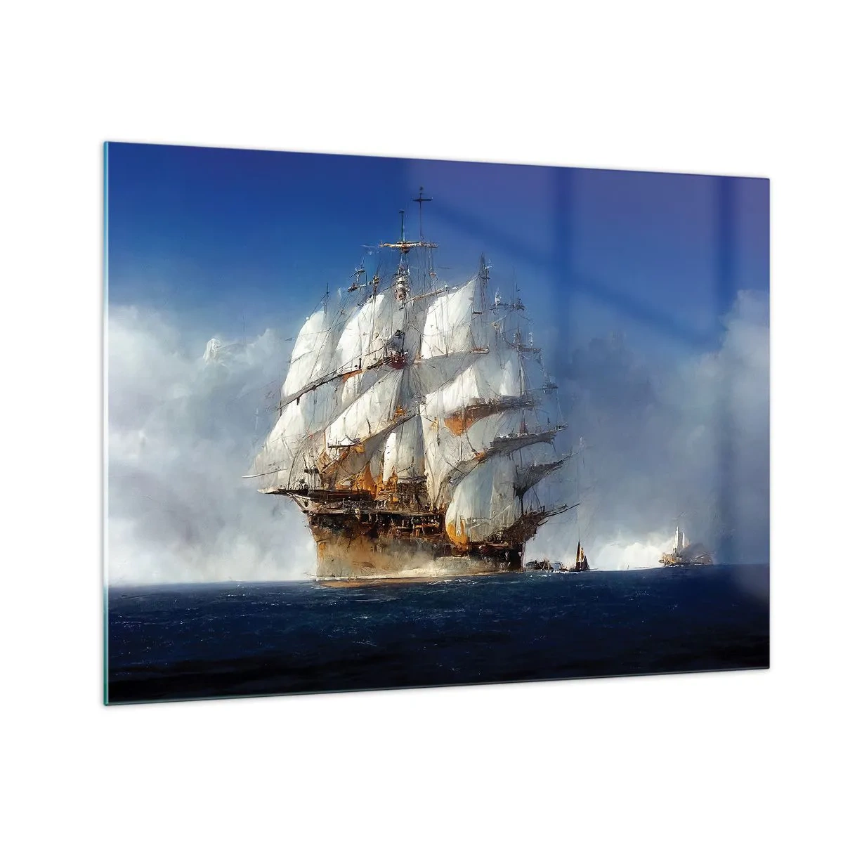 Obraz na skle - Plachetnice na volném moři uprostřed mořské mlhy - 70x50cm - The great glory! - Moderní nástěnná dekorace do obývacího pokoje a ložnice ARTTOR