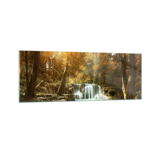 Obraz na skle - Parkový vodopád - 140x50 cm