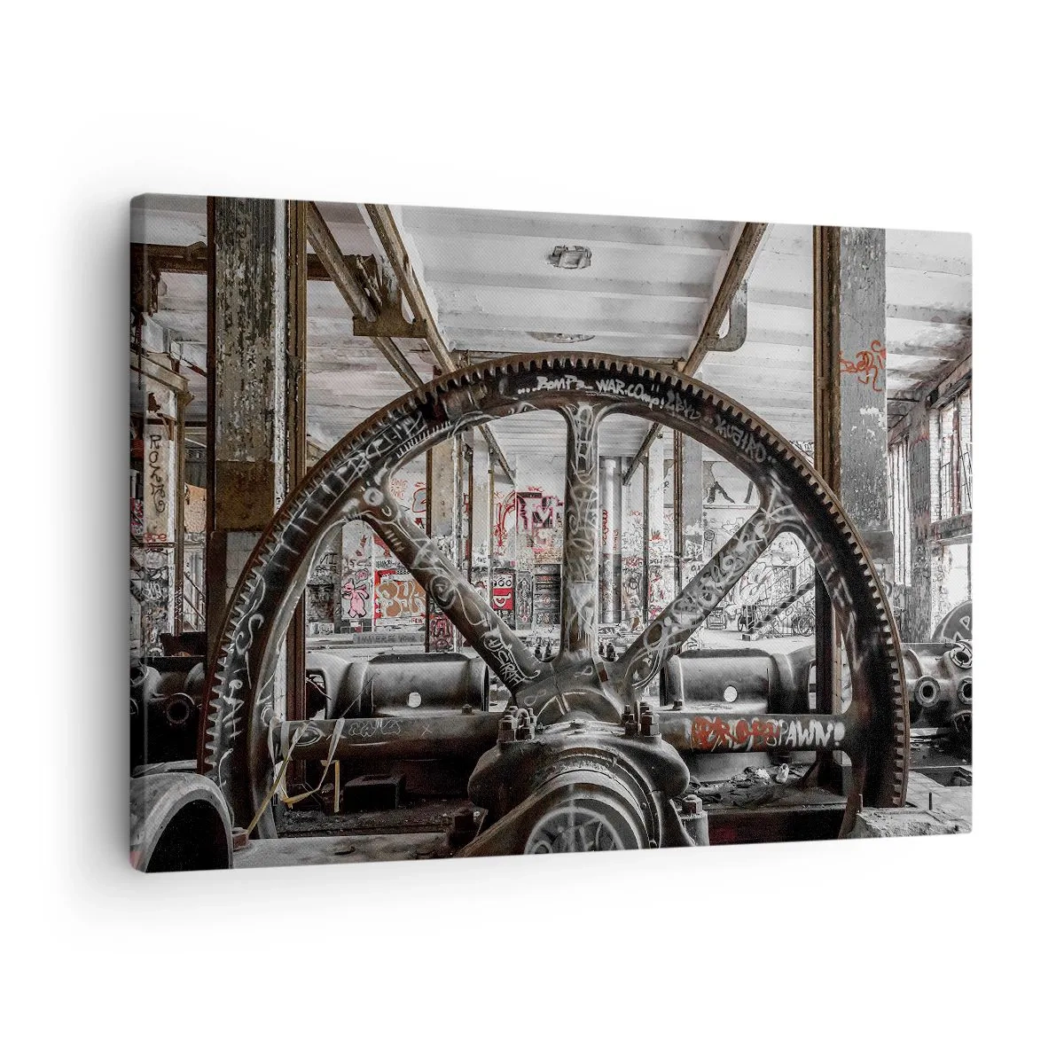 Obraz na plátně - Starý mechanismus v opuštěném průmyslovém interiéru - 70x50cm - Tajný život továrny - Moderní nástěnná dekorace do obývacího pokoje a ložnice ARTTOR