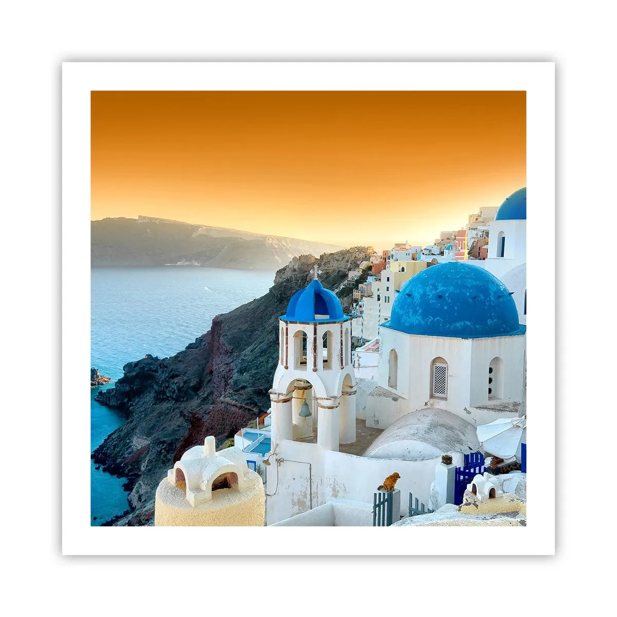 Plakát - Santorini - přitulené ke skalám - 60x60 cm