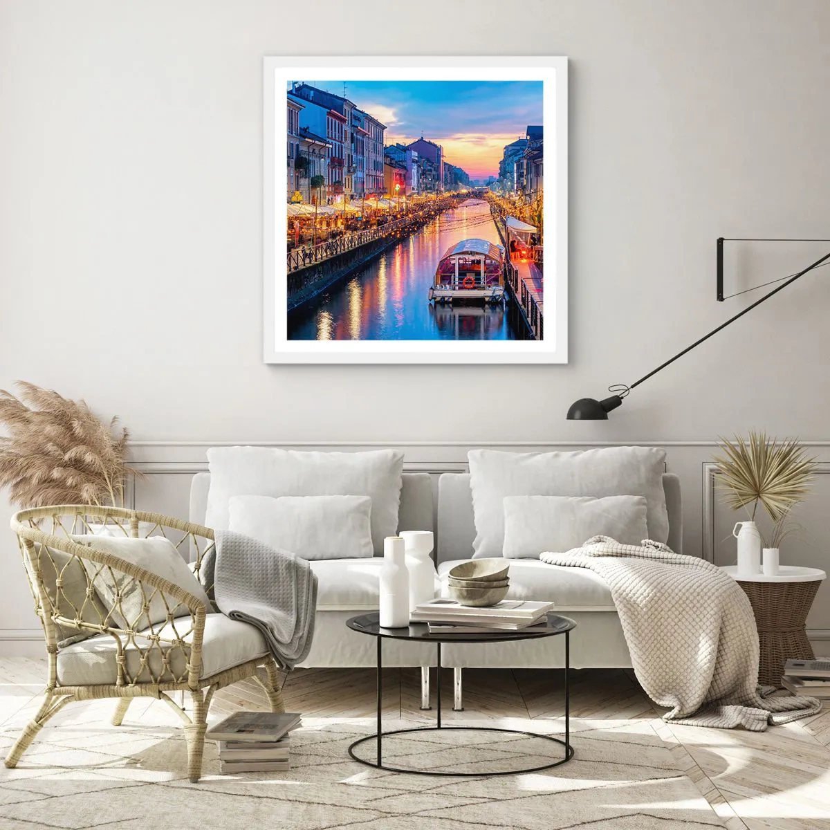 Plakát v bílém rámu - Večer plný světla a zábavy - 30x30 cm