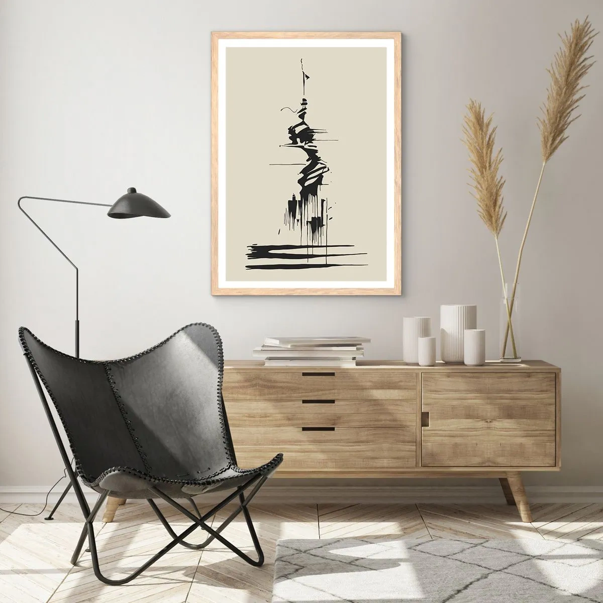 Plakát v rámu světlý dub - Spěšná abstrakce - 61x91 cm