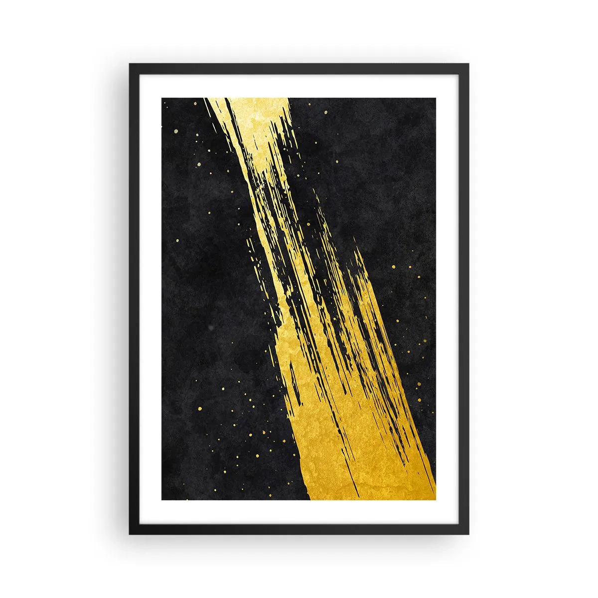 Plakát v černém rámu - Zlaté tahy štětcem na černém pozadí - 50x70cm - Skok do hyperprostoru - Moderní nástěnná dekorace do obývacího pokoje a ložnice ARTTOR