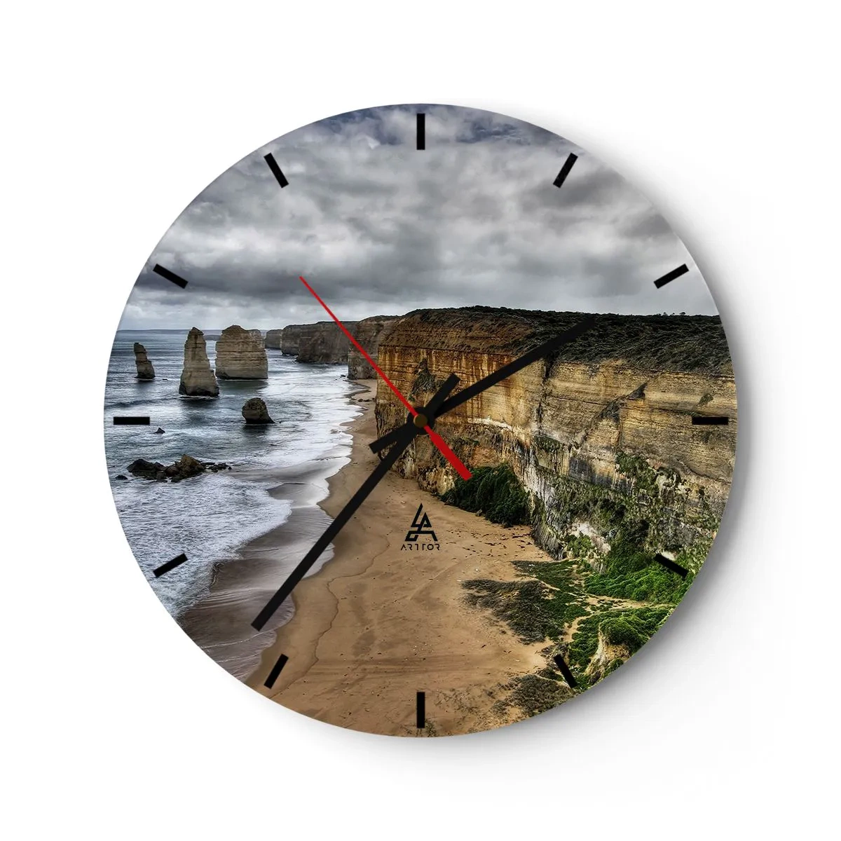 Nástěnné hodiny - Pobřeží s útesy a pláží - 30x30cm - Drsná krása - Moderní nástěnná dekorace do obývacího pokoje, kuchyně a ložnice ARTTOR