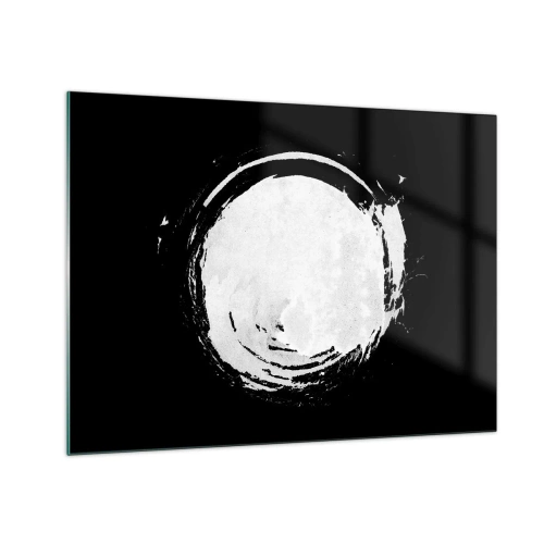 Obraz na skle - Bílý abstraktní kruh na černém pozadí - 70x50cm - Správné řešení - Moderní nástěnná dekorace do obývacího pokoje a ložnice ARTTOR