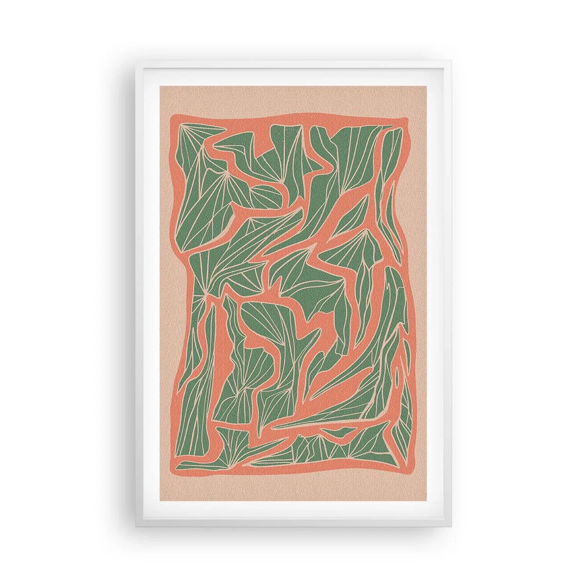 Plakát v bílém rámu - Souboj korálů a zeleně - 61x91 cm