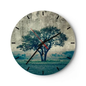 Nástěnné hodiny - Osamělý strom proti modré krajině - 30x30cm - Jabloň na modrém poli? - Moderní nástěnná dekorace do obývacího pokoje, kuchyně a ložnice ARTTOR
