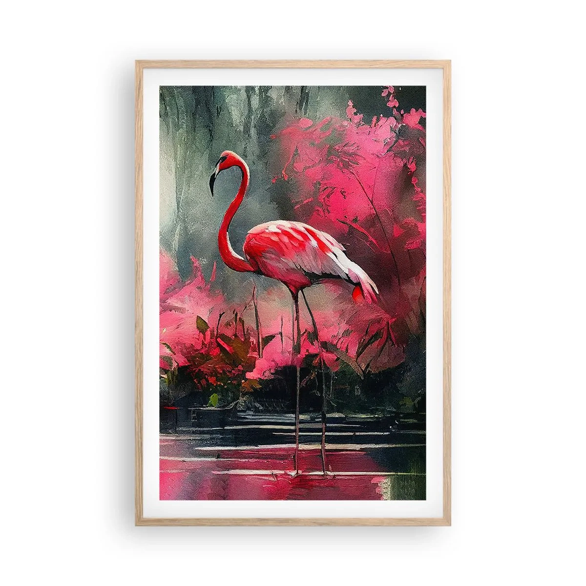 Plakát v rámu světlý dub - Hodiny přírodního kouzla - 61x91 cm