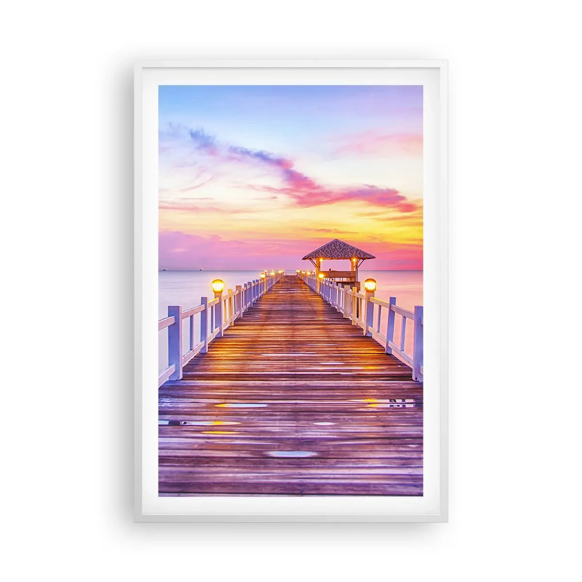 Plakát v bílém rámu - Liliově-zlaté ticho večera - 61x91 cm