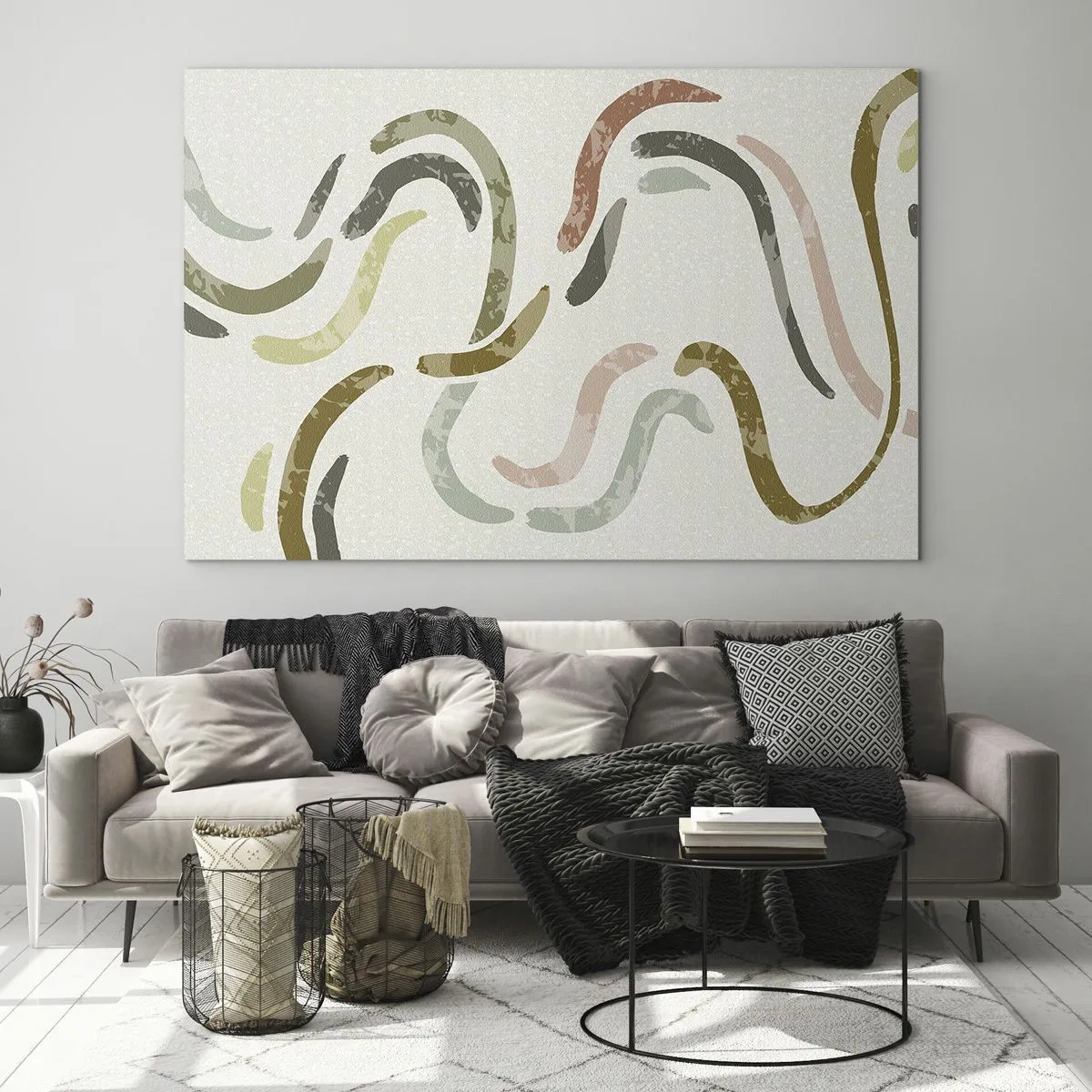 Obraz na skle - Vlnité barevné tvary na světlém pozadí - 70x50cm - Radostný tanec abstrakce - Moderní nástěnná dekorace do obývacího pokoje a ložnice ARTTOR
