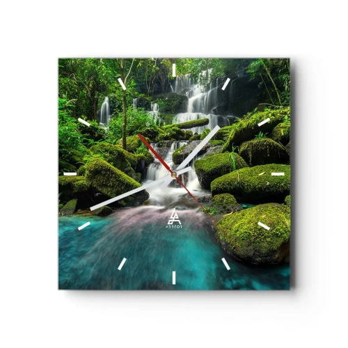 Nástěnné hodiny - Tyrkys, safíry a tekuté stříbro - 40x40 cm