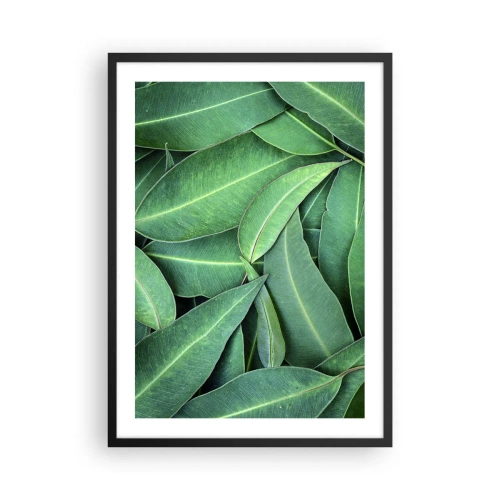 Plakát v černém rámu - Zelené listy uspořádané v husté kompozici - 50x70cm - Šťavnaté a svěží - Moderní nástěnná dekorace do obývacího pokoje a ložnice ARTTOR