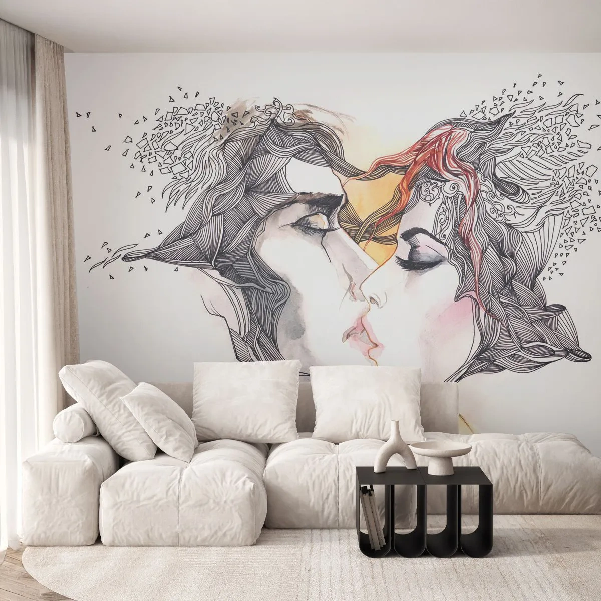 Fototapeta Samolepicí Deluxe Sticker - Svět neexistuje - Abstrakce, Pár milenců, Polibek - 250x175 cm