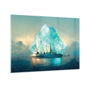 Obraz na skle - Plachetnice před obrovským ledovcem v arktickém světle. - 70x50cm - Arktický briliant - Moderní nástěnná dekorace do obývacího pokoje a ložnice ARTTOR