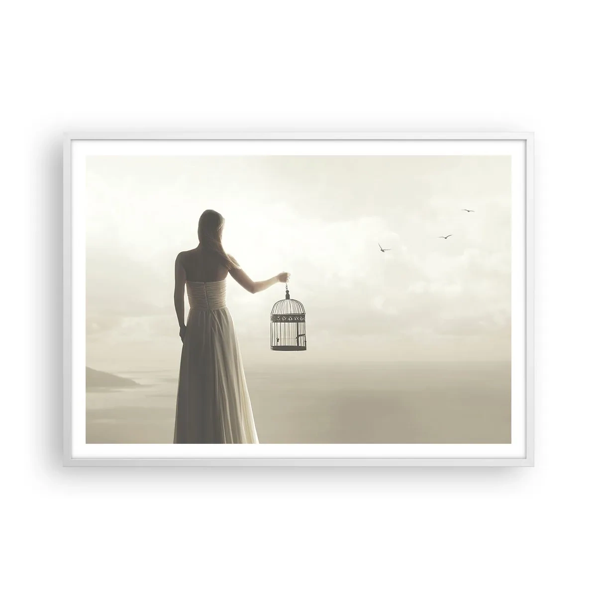 Plakát v bílém rámu - Buď svobodná - 100x70 cm