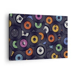 Obraz na plátně - Barevné vinyly naskládané na sobě - 70x50cm - Barvy klasiky - Moderní nástěnná dekorace do obývacího pokoje a ložnice ARTTOR