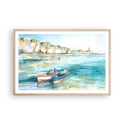 Plakát v rámu světlý dub - Krajina v modří - 91x61 cm