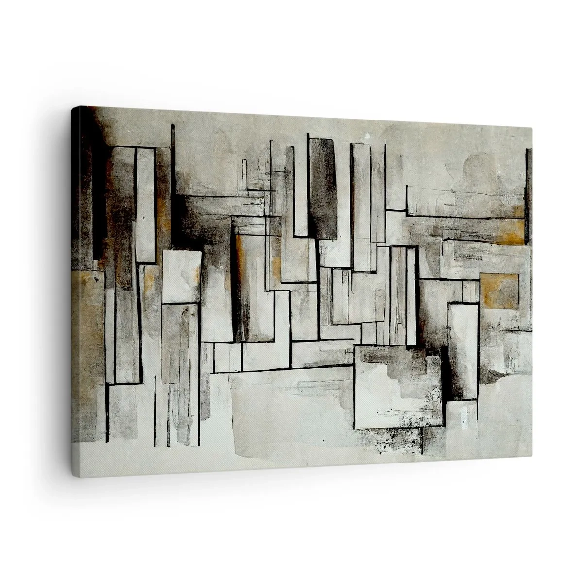 Obraz na plátně - Abstraktní obdélníky v odstínech šedé a černé - 70x50cm - Síla jednoduchosti - Moderní nástěnná dekorace do obývacího pokoje a ložnice ARTTOR