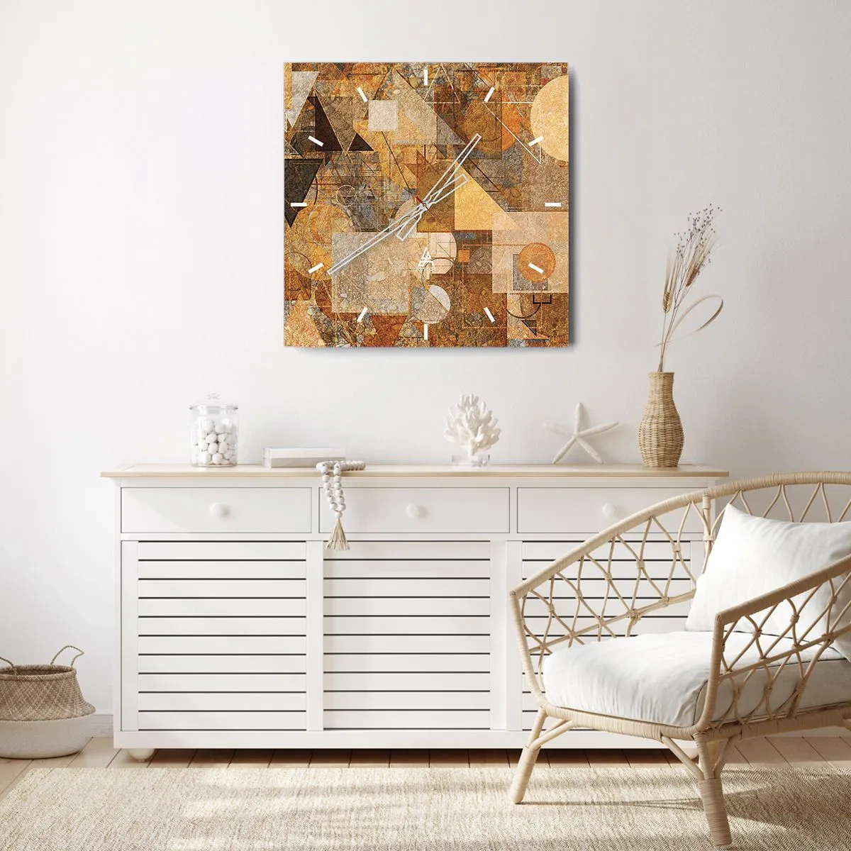 Nástěnné hodiny - Kubistická bronzová studie - 40x40 cm