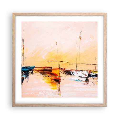 Plakát v rámu světlý dub - Večer v přístavu - 50x50 cm