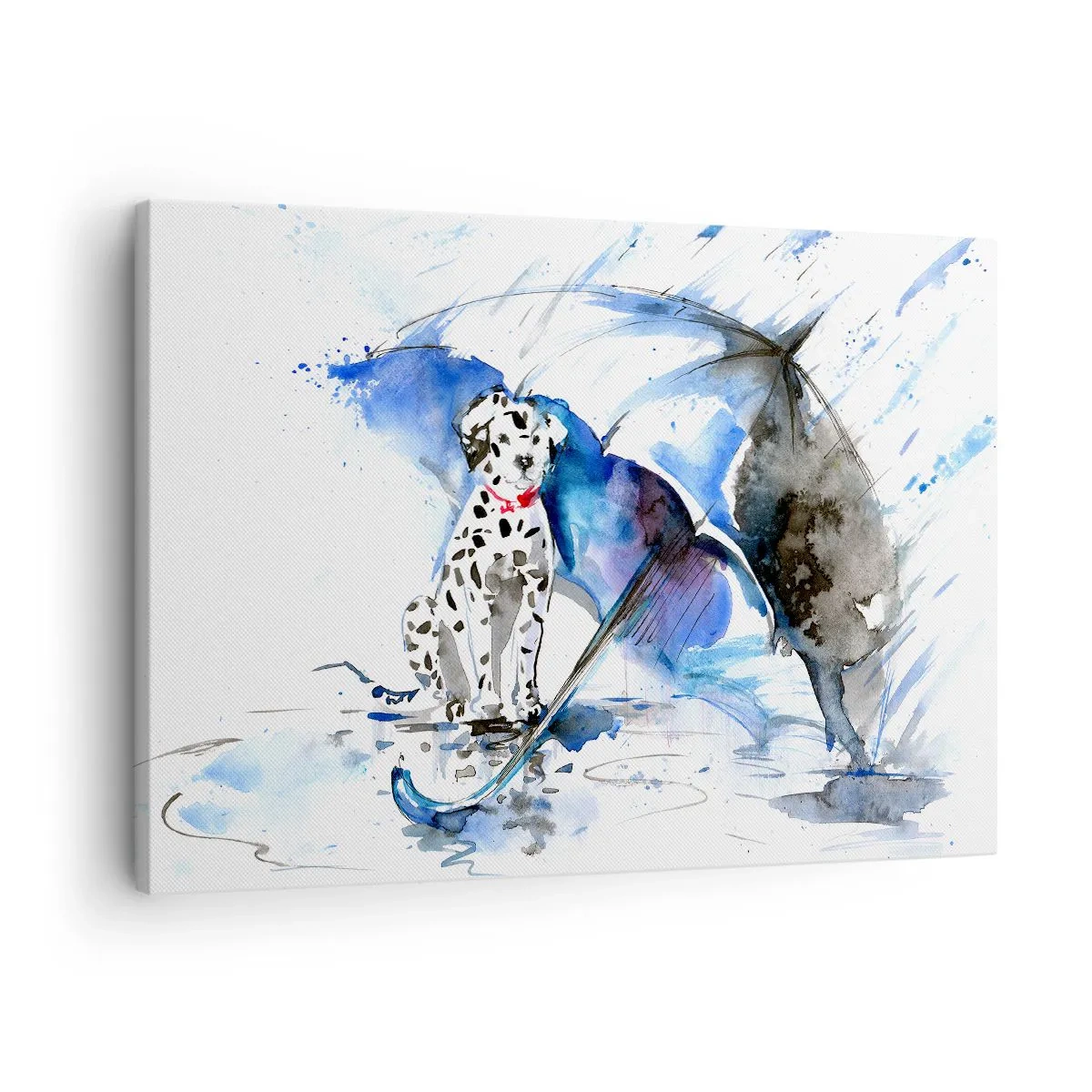 Obraz na plátně - Akvarel dalmatinského psa s deštníkem v pozadí - 70x50cm - Na to je přítel - Moderní nástěnná dekorace do obývacího pokoje a ložnice ARTTOR