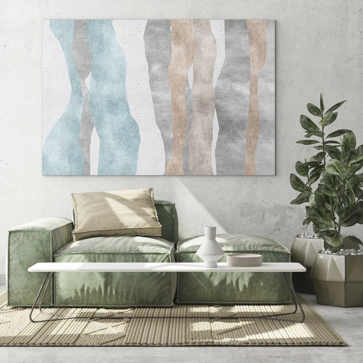 Obraz na skle - Jemné proužky v odstínech béžové a modré - 70x50cm - Studie blízkosti - Moderní nástěnná dekorace do obývacího pokoje a ložnice ARTTOR