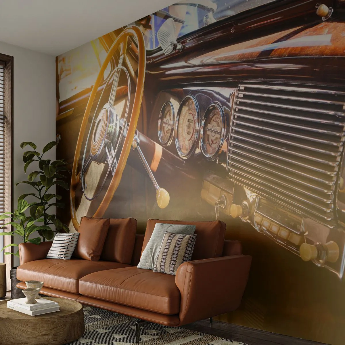 Fototapeta Samolepicí Deluxe Sticker - Závan luxusu z minulosti - Historické auto, Automobilový průmysl, Přístrojová deska - 250x175 cm
