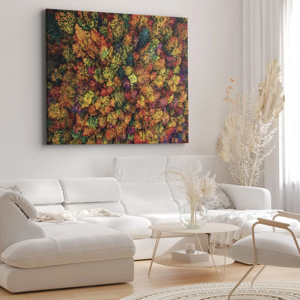 Obraz na plátně - Barevné koruny stromů v podzimní paletě - 70x50cm - Kytice podzimních stromů - Moderní nástěnná dekorace do obývacího pokoje a ložnice ARTTOR