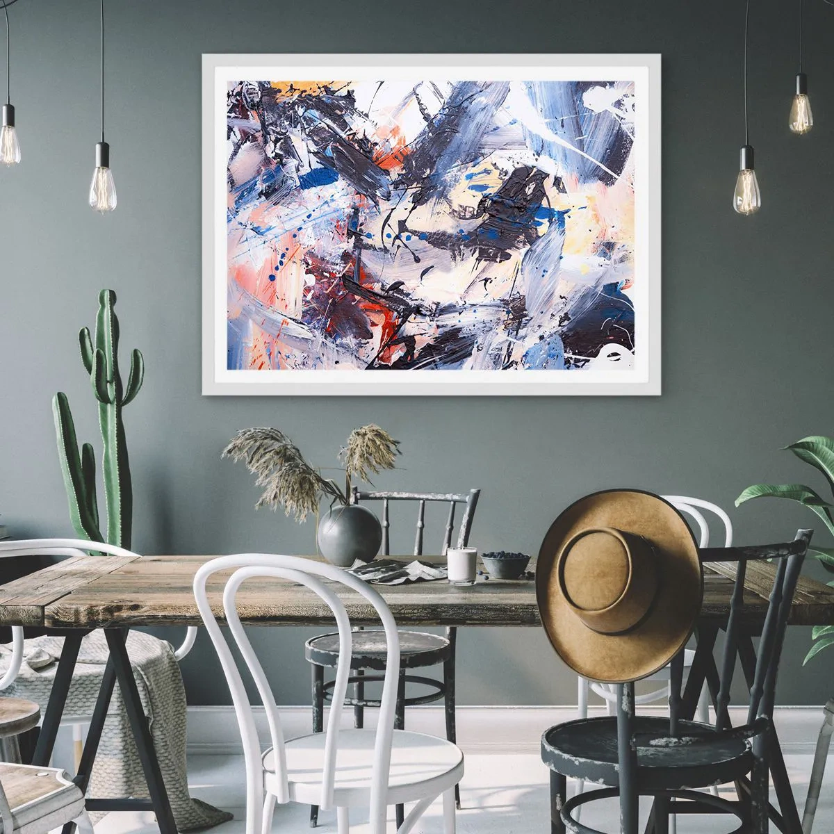 Plakát v bílém rámu - Bláznivý tanec abstrakce - 91x61 cm