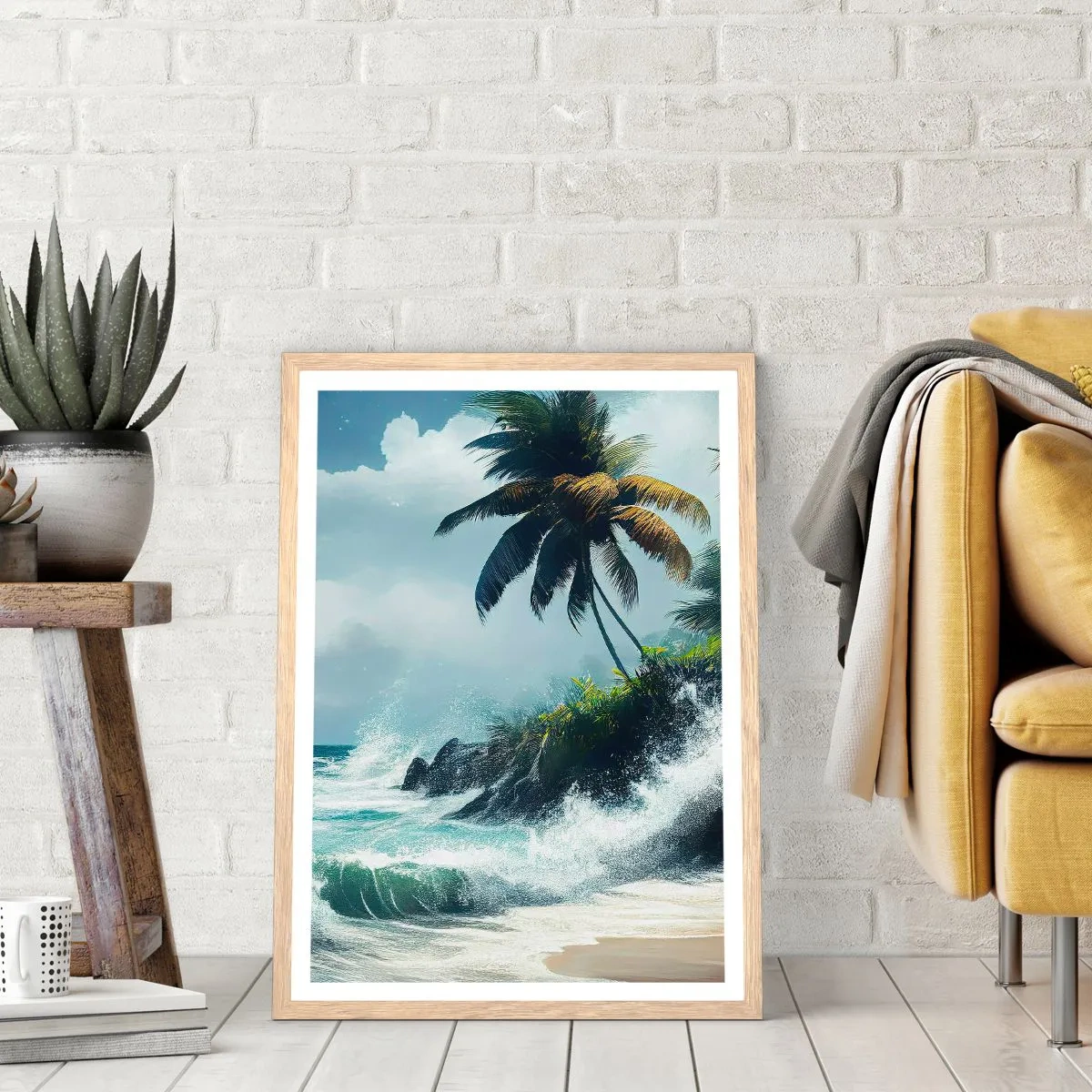 Plakát v rámu světlý dub - Na tropickém pobřeží - 50x70 cm