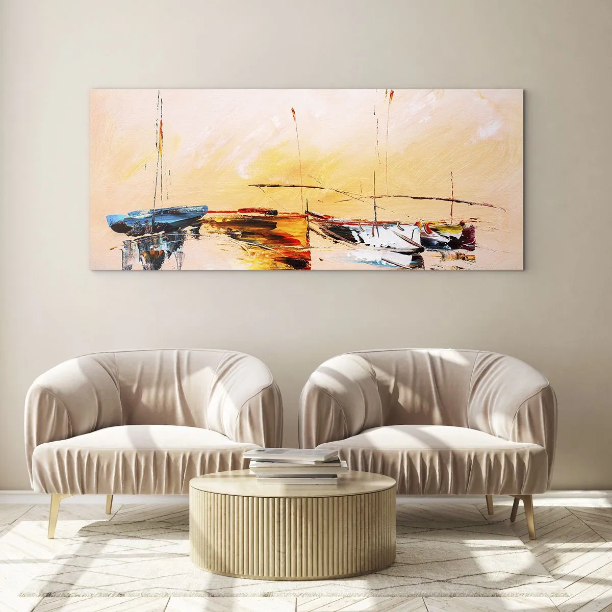Obraz na skle - Večer v přístavu - 100x40 cm