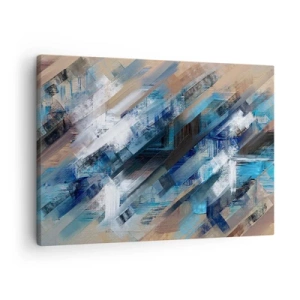 Obraz na plátně - Abstraktní kompozice s modrými diagonálními čarami - 70x50cm - Na modrém úkosu - Moderní nástěnná dekorace do obývacího pokoje a ložnice ARTTOR
