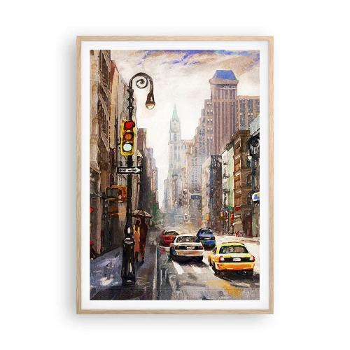Plakát v rámu světlý dub - New York – barevný i v dešti - 70x100 cm