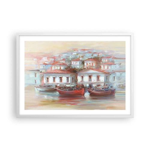 Plakát v bílém rámu - Šťastné městečko - 70x50 cm
