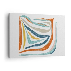 Obraz na plátně - Barevné, dynamické linie v odstínech modré, oranžové a béžové - 70x50cm - Přátelsky usměvavá abstrakce - Moderní nástěnná dekorace do obývacího pokoje a ložnice ARTTOR