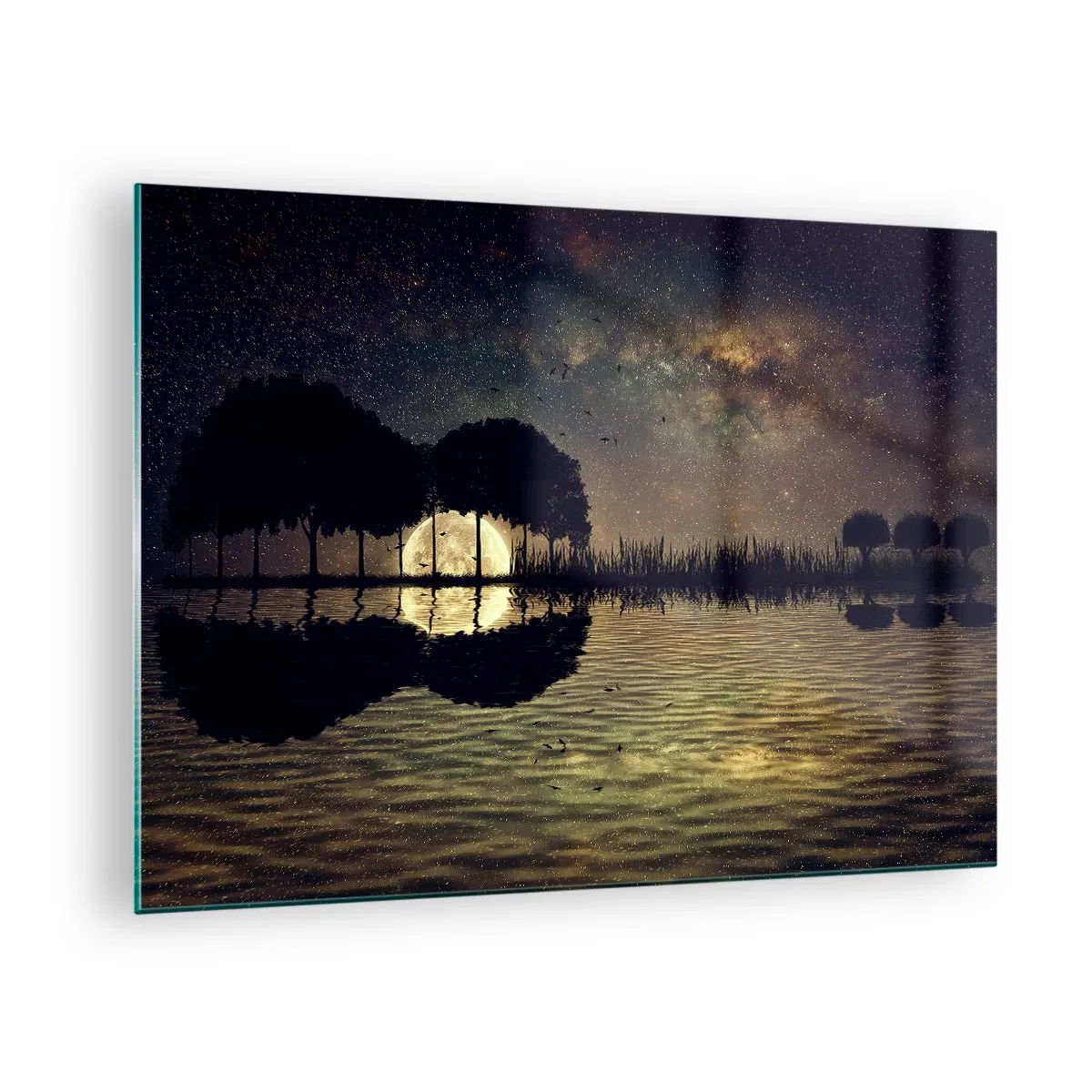 Obraz na skle - Noční scéna s úplňkem odrážejícím se ve vodě - 70x50cm - Noc na konci světa - Moderní nástěnná dekorace do obývacího pokoje a ložnice ARTTOR