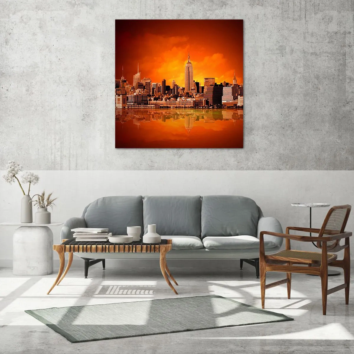 Obraz na skle - Panorama velkoměsta ve žluté a hnědé - 30x30 cm