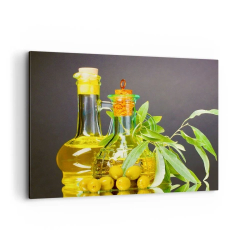 Obraz na plátně - Zátiší s olivami a olejem - 100x70 cm