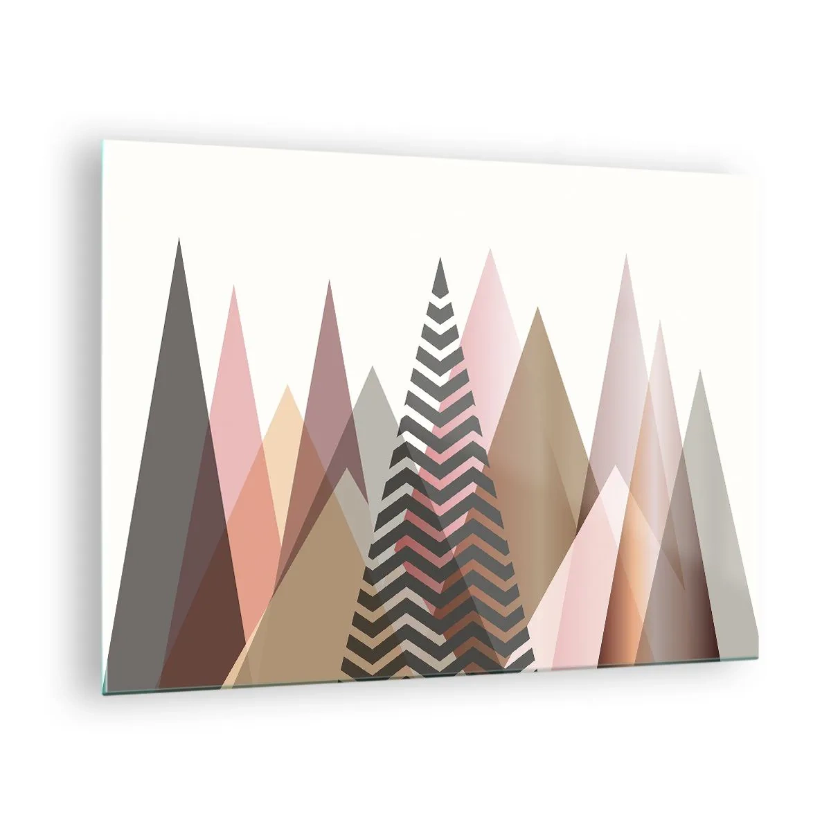 Obraz na skle - Geometrické pastelové hory s centrálním vzorem - 70x50cm - Pyramidální pohled - Moderní nástěnná dekorace do obývacího pokoje a ložnice ARTTOR