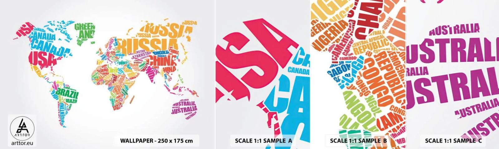 Fototapeta Vzorek Standard Eco - Chci poznat všechny - Mapa světa, Grafika, Kontinenty - 100x30 cm