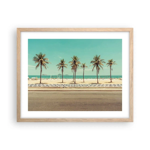 Plakát v rámu světlý dub - Hlídání pláže - 50x40 cm