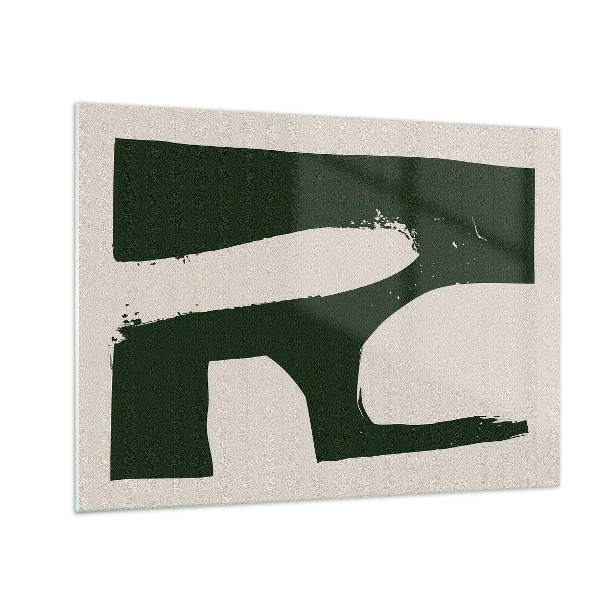 Obraz na skle - Minimalistická abstrakce s tmavě zelenými tahy štětcem - 70x50cm - Zálivy v bílem - Moderní nástěnná dekorace do obývacího pokoje a ložnice ARTTOR